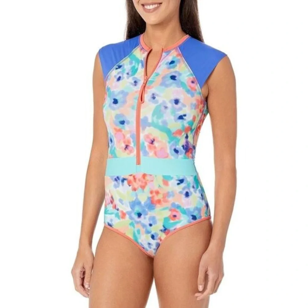 Body Glove Women's Standard Stand Up Zip Front Paddle One Piece Swimsuit, Medium